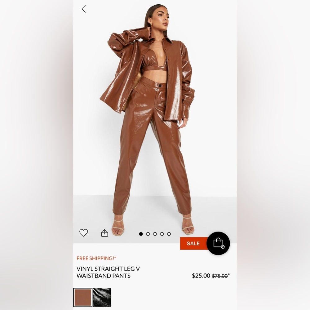Vinyl Straight Leg V Waistband Pants